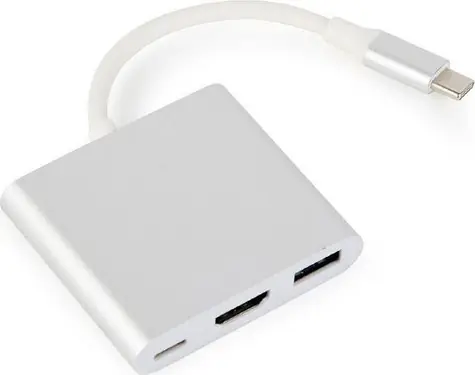 Gembird A-CM-HDMIF-02-SV silber / 1x USB-C (F) / 1x HDMI (F) / 1x USB-A (F) / 1x USB-C (M)
