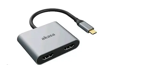 Akasa AK-CBCA26-18BK Adapter grau / USB-C Docking-Adapter / USB-C 3.0 / 2x HDMI / 4K@60Hz