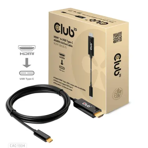 Club3D CAC-1334 aktives Kabel HDMI auf USB-C M/M schwarz 1,8 m / 4K 60 Hz 