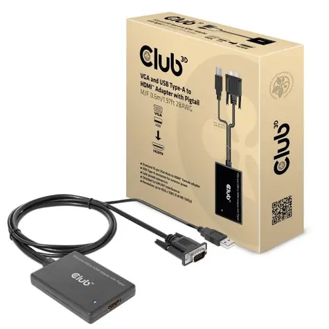 Club3D CAC-1720 Kabel VGA + USB-A auf HDMI M/F 0,6 m / FHD  