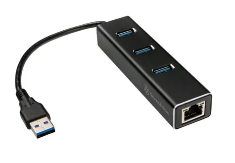 Silverstone EP04 3- Port USB- und Gigabit-Ethernet-Hub schwarz / 3x USB 3.0 / 1GLAN
