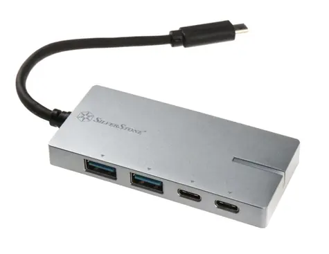 Silverstone EP09C USB 3.1 Typ C Adapter silber / 2x USB-C + 2x USB 3.1
