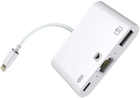 MicroConnect Lightning HUB auf RJ-45+USB+Lightning weiß