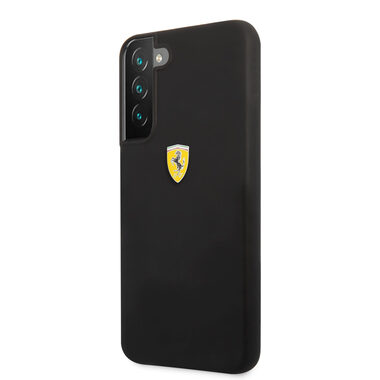Ferrari Liquid Silicone Metal Logo Rückseite für Samsung Galaxy S22 Schwarz