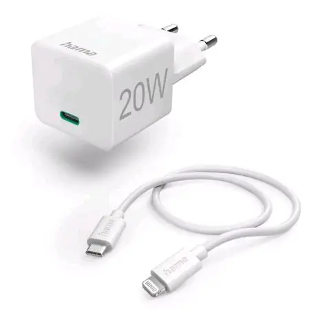 HAMA 201620 schnelles USB-C-Ladegerät 1 m weiß / PD / 20 W / USB-C-zu-Lightning-Kabel 