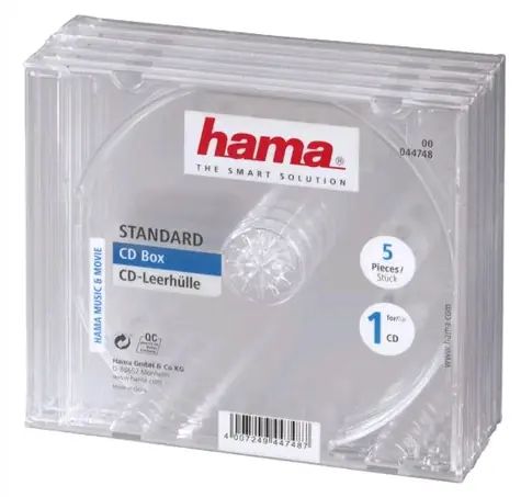 HAMA 44748 CD BOX Ersatzhülle 5 Stück transparent-schwarz