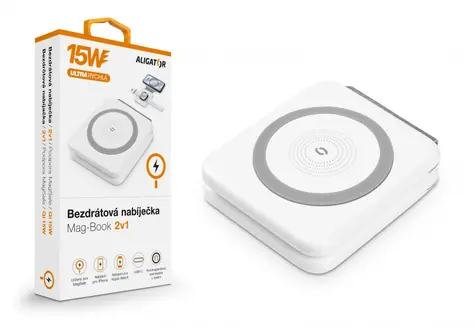 Aligator Mag-Book 2in1 15W weiß / Kabelloses Ladegerät für Apple iPhone und Apple Watch mit MagSafe/Qi-Unterstützung