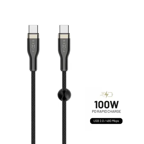 FIXED Langes geflochtenes Lade- und Datenkabel mit USB-C/USB-C-Anschlüssen und PD-Unterstützung 2 m schwarz / USB 2.0 / 100 W 