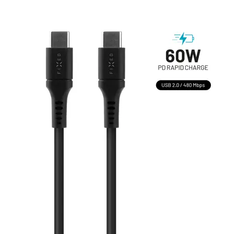 FIXED Flüssigsilikon Langes Lade- und Datenkabel mit USB-C/USB-C-Anschlüssen und PD-Unterstützung 2 m schwarz / USB 2.0 / 60 W 