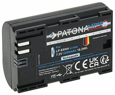 Patona Platinum Akku für Canon Foto LP-E6NH 2250mAh / Li- ION / USB-C Aufladung