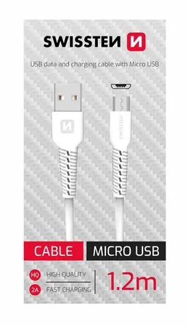 Swissten Datenkabel USB - MicroUSB 1,2m weiß