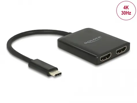 DeLock USB Typ-C Splitter (DP Alt Mode) - 2 x HDMI Ausgang schwarz / 4K / 30Hz 