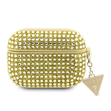 Guess Rhinestones Triangle Metal Logo Case für Apple AirPods Pro Gold
