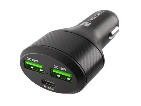 Natec Coney 84W QC 3.0 Universal-Autoladegerät schwarz / 1x USB-C / 2x USB-A / 84 W