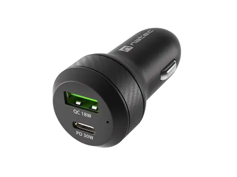 Natec Coney 48 W QC 3.0 Universal-Autoladegerät schwarz / 1x USB-C / 1x USB-A / 48 W