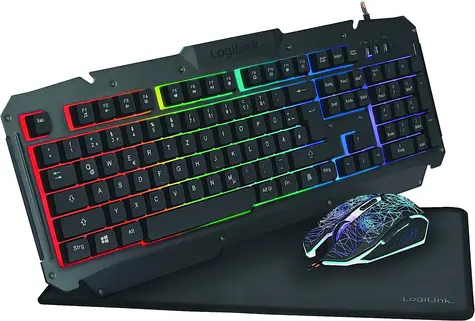 LogiLink ID0185 schwarz / Gaming-Tastatur- und Maus-Set / RGB / DE