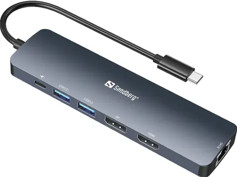 Sandberg USB-C 8K Display Dock grau / Dockingstation / HDMI / DisplayPort / 2xUSB 3.0 / USB-C PD 100W / RJ45