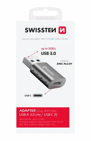 Swissten Adapter USB-A(M) - USB-C(F)