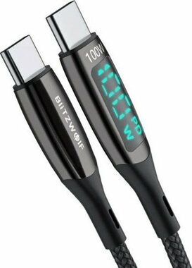 BlitzWolf BW-TC23 Stromkabel mit Display USB-C (M) - USB-C (M) 0,9 m schwarz