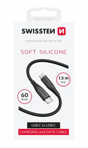 Swissten SOFT SILICONE Datenkabel USB-C 1,5m schwarz / 60W / 3A / 1x USB-C(M) / 1x USB-C(M)