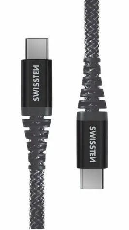 Swissten Aramidverstärktes USB-C-Datenkabel, 1,5 m, grau / 60 W / 3 A / 1x USB-C(M) / 1x USB-C(M)