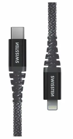 Datenkabel USB-C - Lightning, 1,5 m, aus Swissten Aramid, 1,5 m, grau / 60 W / 3 A / 1x USB-C (Stecker) / 1x Lightning (Stecker)
