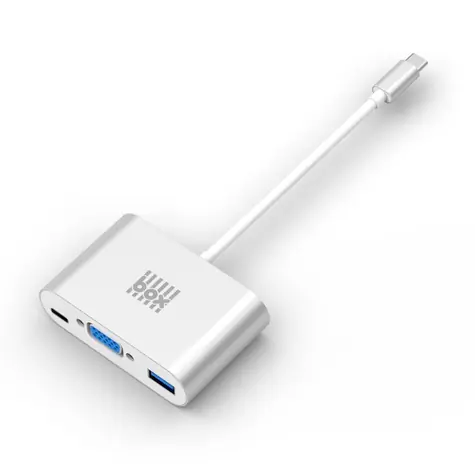 BOX Products Adapter USB-C (M) - VGA (F) &USB-C (F) & USB-A (F) 0,12 m Silber