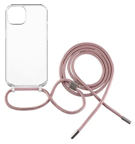 FIXED Pure Neck Case mit rosa Umhängeband für Apple iPhone 15 PLUS