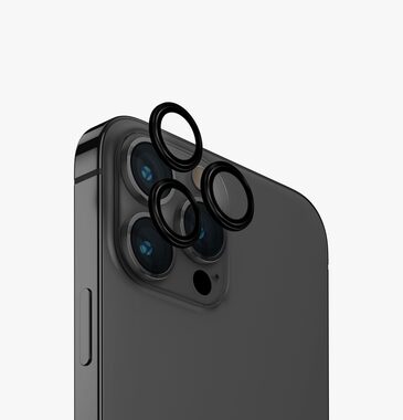 UNIQ Optix Aluminium-Kameraobjektiv-Schutzglas für Apple iPhone 15 Pro Midnight (schwarz)