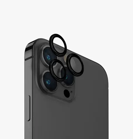 UNIQ Optix Aluminium-Kameraobjektiv-Schutzglas für Apple iPhone 15 Pro Max Midnight (schwarz)