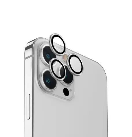 UNIQ Optix Aluminium-Kameraobjektiv-Schutzglas für Apple iPhone 15 Pro Max Sterling (Silber)