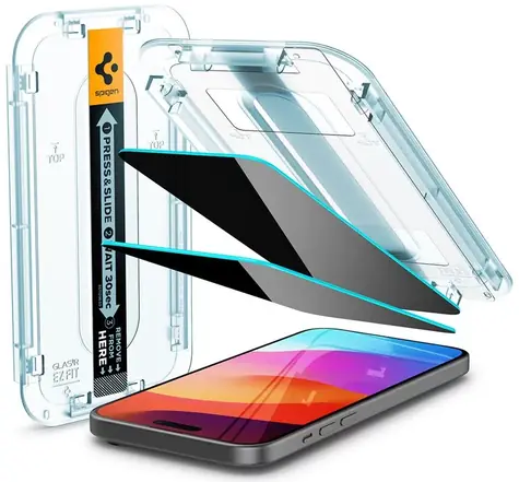 Spigen Glass tR EZ Fit (Privacy) 2er-Pack Schutzglas für Apple iPhone 15 Pro Max