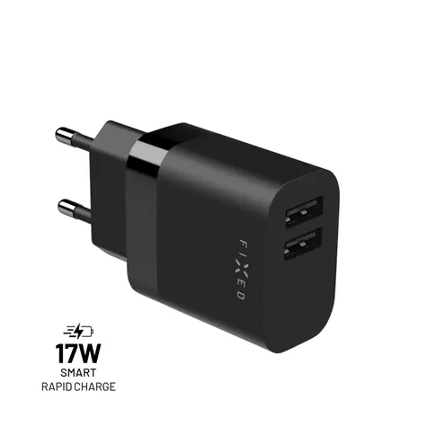 FIXED SMART Rapid Charge Netzladegerät mit 2x USB-Ausgang (FIXC17N-2U-BK) schwarz / 17W 