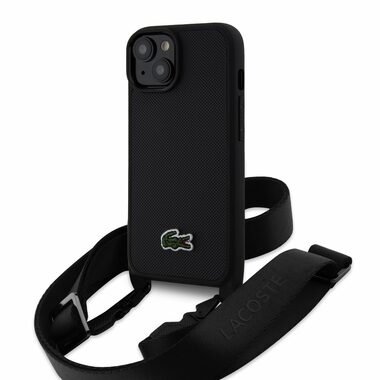 Lacoste Iconic Petit Pique Crossbody Woven Logo Back Cover für Apple iPhone 15 Schwarz