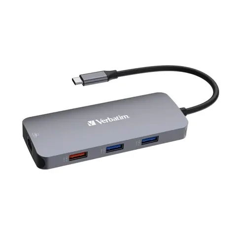 Verbatim Multiport Hub CMH-09 USB-C grau / Dockingstation / 3x USB-A / 2x USB-C / RJ45 / HDMI / SD