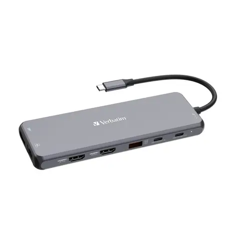 Verbatim Multiport Hub CMH-13 USB-C grau / Dockingstation / 6x USB-A / 2x USB-C / RJ45 / 2x HDMI / DP / 3,5mm