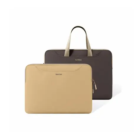 tomtoc Light-A21 Zweifarbige Slim-Hülle mit Riemen für 13,5-Zoll-Laptops braun 