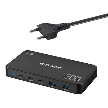 BlitzWolf Netzwerk-Ladestation 5 in 1 schwarz / 120W / 2xUSB-A / 3xUSB-C 
