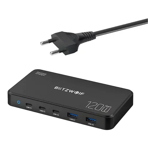 BlitzWolf Netzwerk-Ladestation 5 in 1 schwarz / 120W / 2xUSB-A / 3xUSB-C 