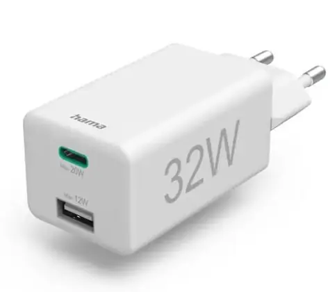 HAMA 201691 Ladegerät USB-C & USB-A weiß / 32W / PD / QC
