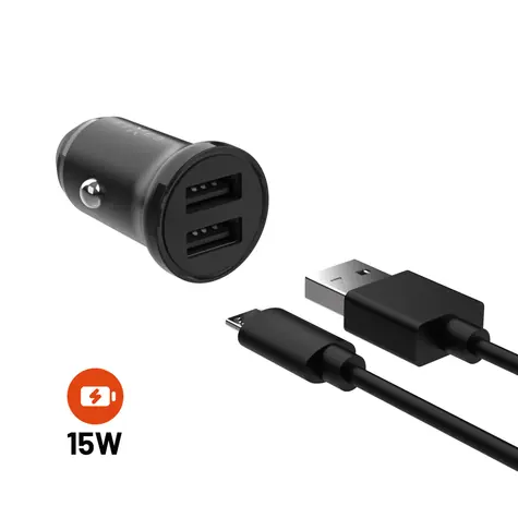 FIXED Autoladegerät mit abnehmbarem Micro-USB-Kabel 15 W schwarz / Kabel 1 m / 2x USB-Ausgang / SMART Rapid Charge 