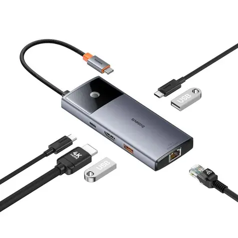 Baseus METAL GLEAM 2 SERIES 6V1 Dockingstation grau / USB 3.0 / USB-C PD / HDMI / LAN
