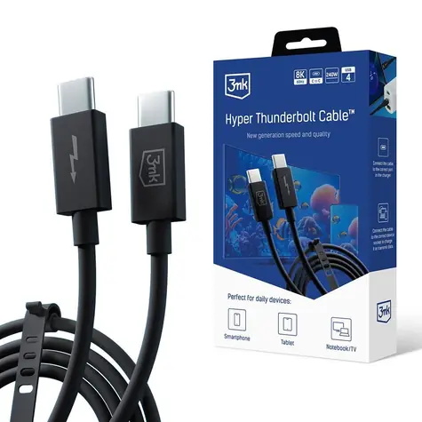 3mk Datenkabel Hyper ThunderBolt 240W schwarz / 8K / USB-C/USB-C-Stecker / Länge 1 m