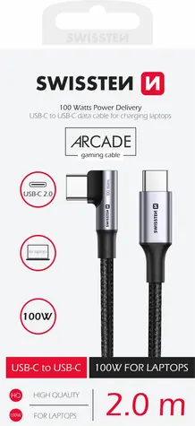 Swissten Datenkabel für Laptops USB-C - USBC 2m schwarz / 100W
