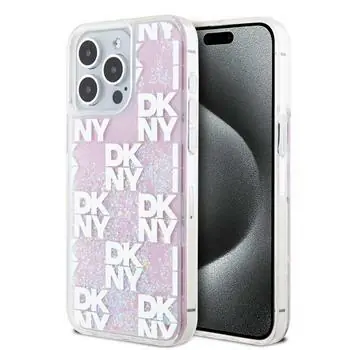 DKNY Liquid Glitter Checkered Pattern Backcover für Apple iPhone 15 Pro Max rosa