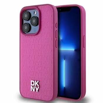 DKNY PU Leder Repeat Pattern Stack Logo Magsafe Back Cover für Apple iPhone 15 Pro Max Pink