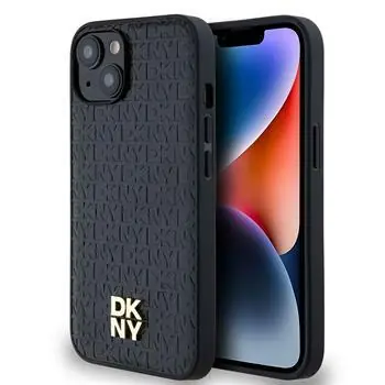 DKNY PU Leder Repeat Pattern Stack Logo Magsafe Back Cover für Apple iPhone 14 Schwarz