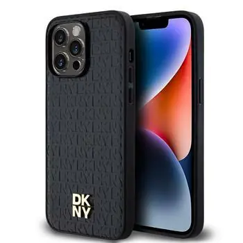 DKNY PU-Leder Repeat Pattern Stack Logo Magsafe Back Cover für Apple iPhone 13 Pro Max Schwarz