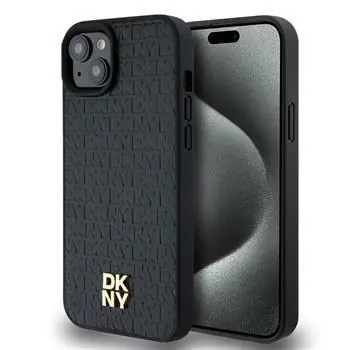 DKNY PU Leder Repeat Pattern Stack Logo Magsafe Back Cover für Apple iPhone 13 Schwarz