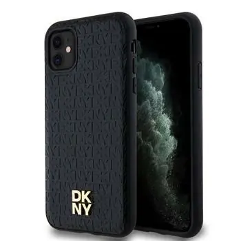 DKNY PU-Leder Repeat Pattern Stack Logo Magsafe Back Cover für Apple iPhone 11 Schwarz